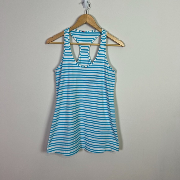 lululemon athletica Tops - Lululemon Blue Stripe Racerback Active Tank Top Women Size 4 Workout Running
